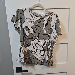 Nine West Black and White Leaf Print Blouse